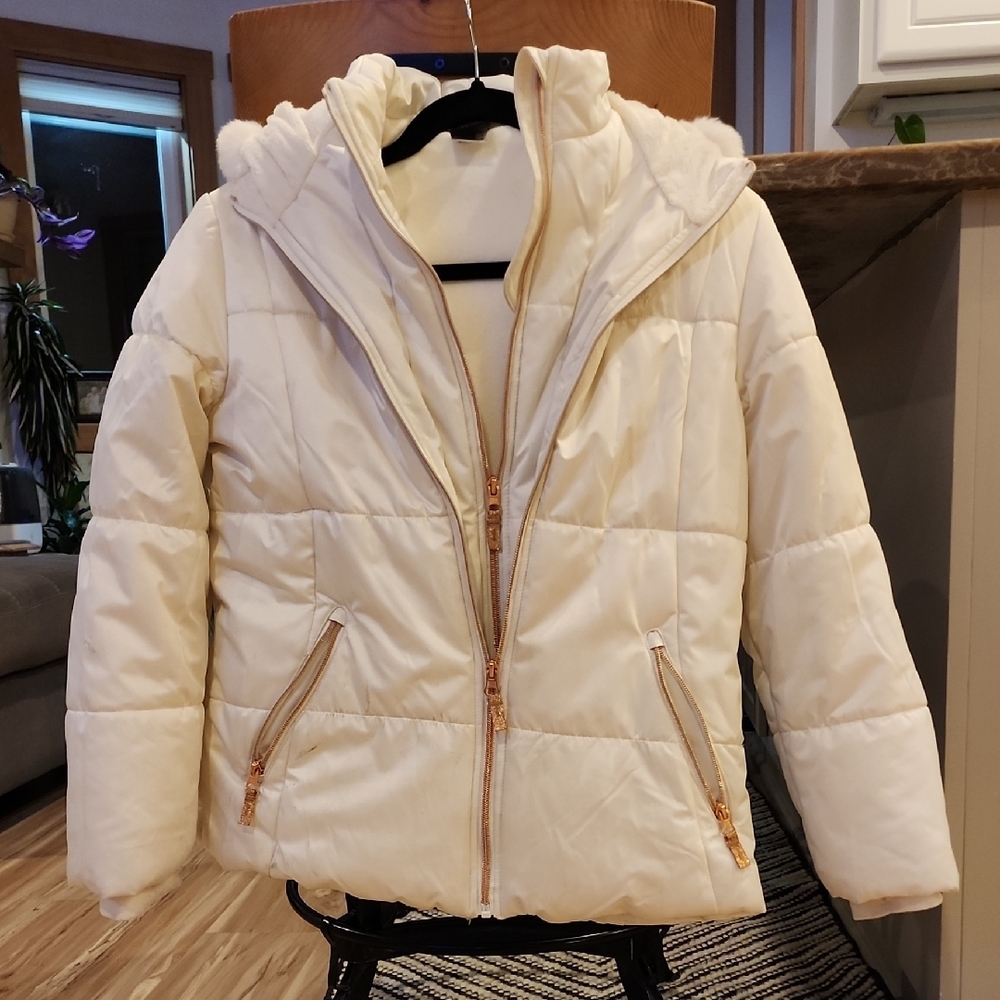 Girls White Puffer Jacket with Hood